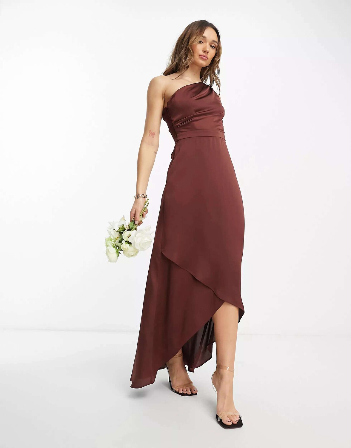 

Терракотовое платье макси на одно плечо TFNC Bridesmaid