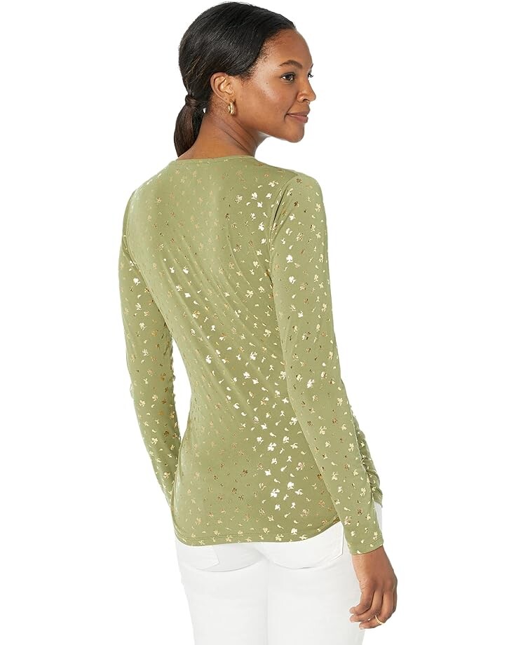 

Топ Michael Kors V-Neck Ruched Long Sleeve Top, цвет Smoky Olive