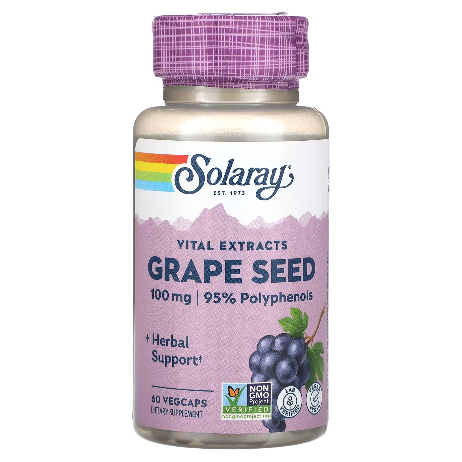 Экстракты виноградных косточек Solaray Vital Extracts, 60 растительных капсул solaray vital extracts milk thistle phytosome 60 vegcaps