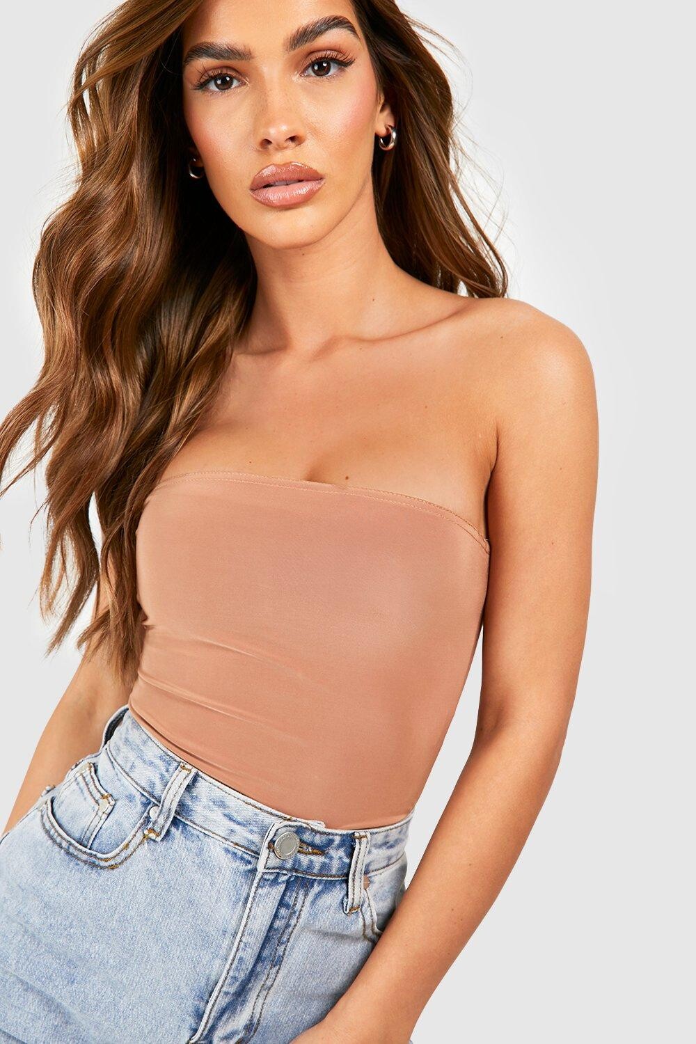 

Двухслойное облегающее боди-бандо Boohoo, мокка