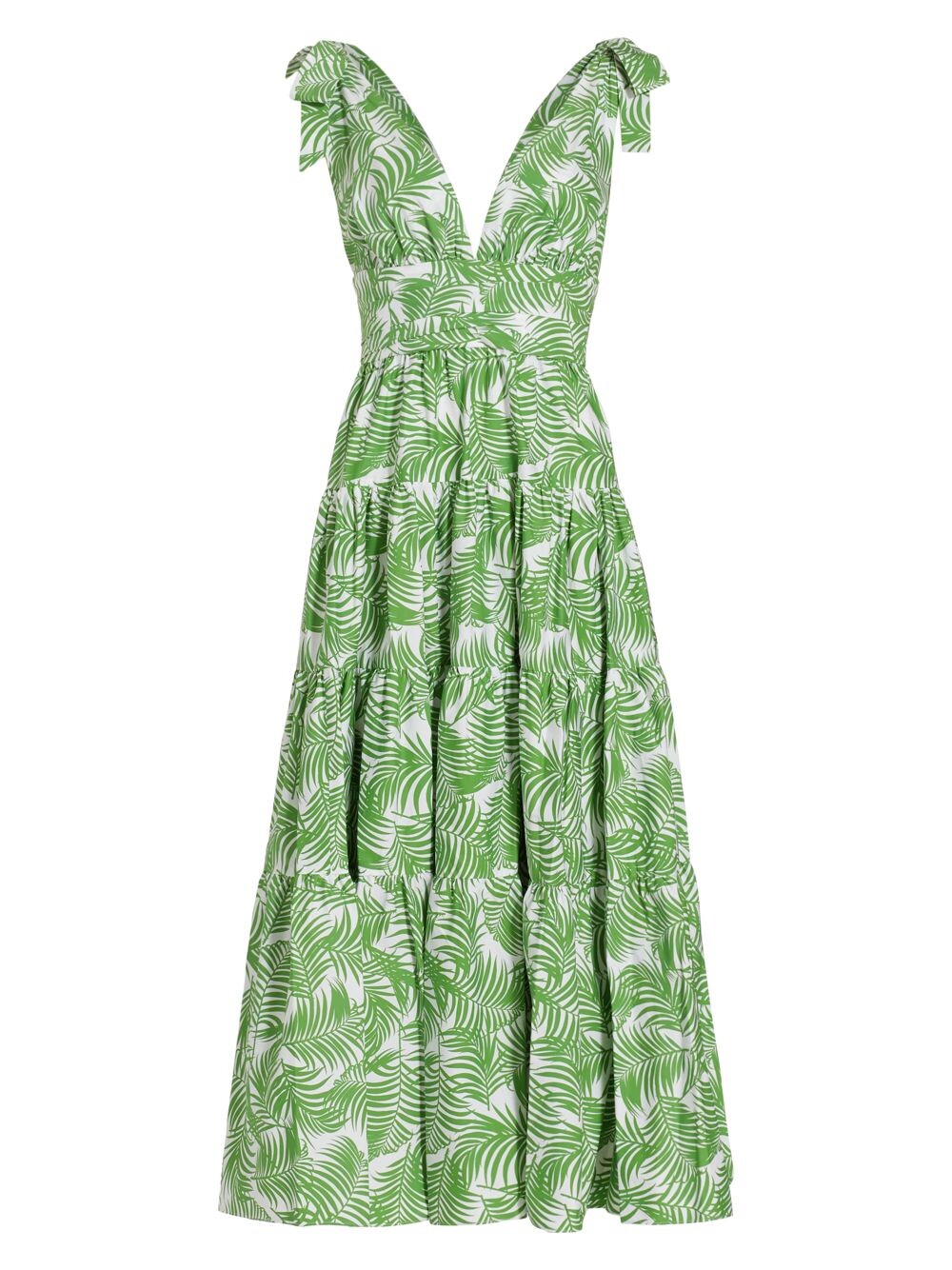 

Ярусное платье миди с принтом Cabana Palm Carolina Herrera