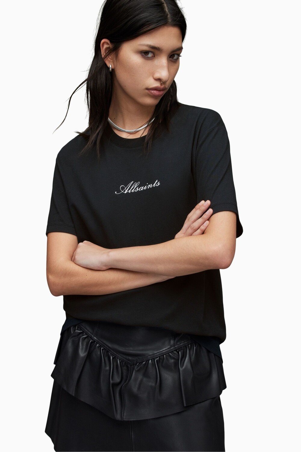 

Черная футболка AllSaints Vita с вырезом бойфренда All Saints, черный