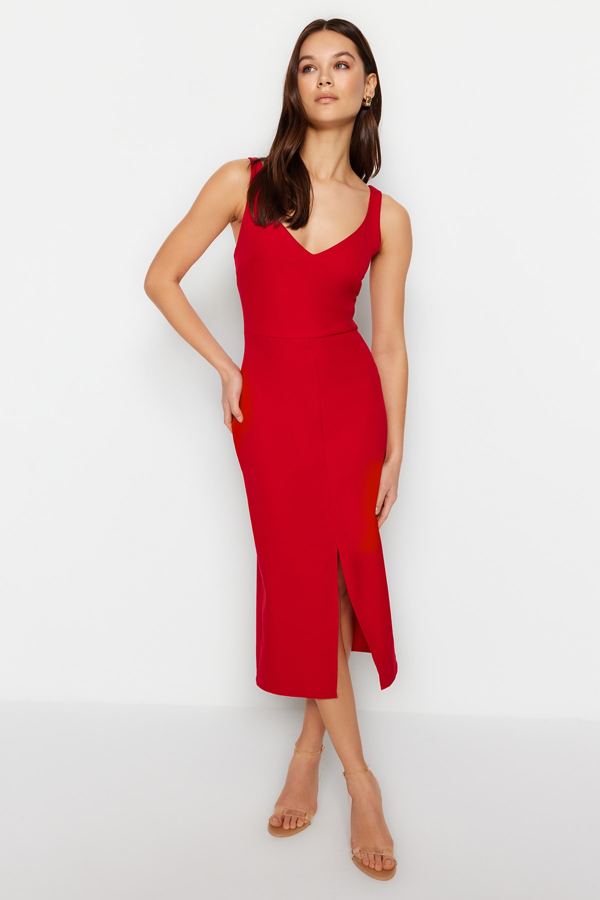 Платье Trendyol миди приталенное, красный