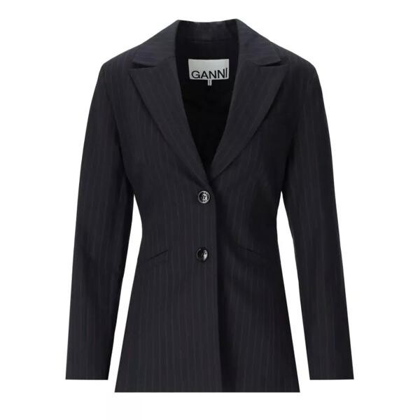 

Куртка pinstripe single breasted blazer Ganni, синий