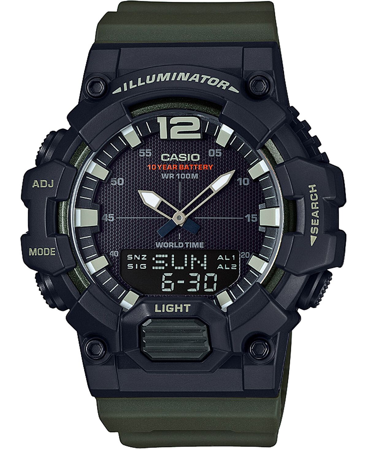 

Мужские аналогово-цифровые часы с зеленым полимерным ремешком, 48,8 мм Casio