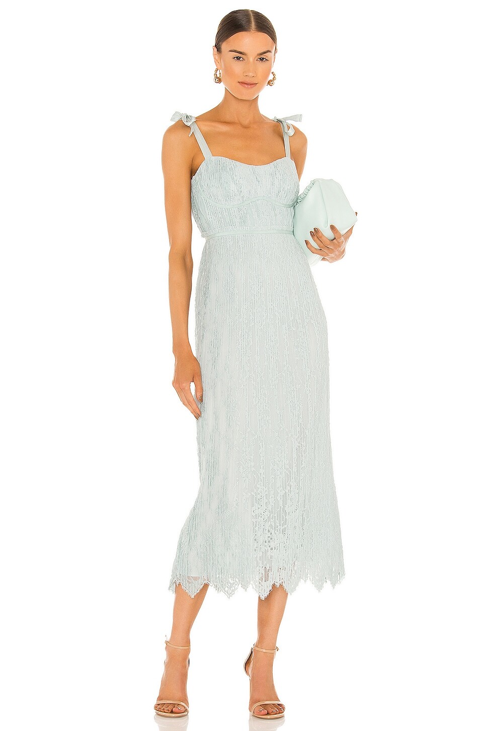 

Платье миди SIMKHAI Bonnie Silk Lace Plisse Strapless Bustier, цвет Tide