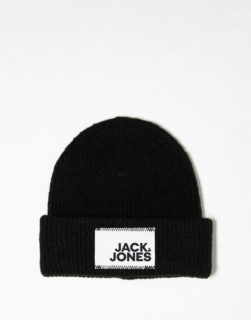 

Черная вязаная шапка с ярким логотипом Jack & Jones