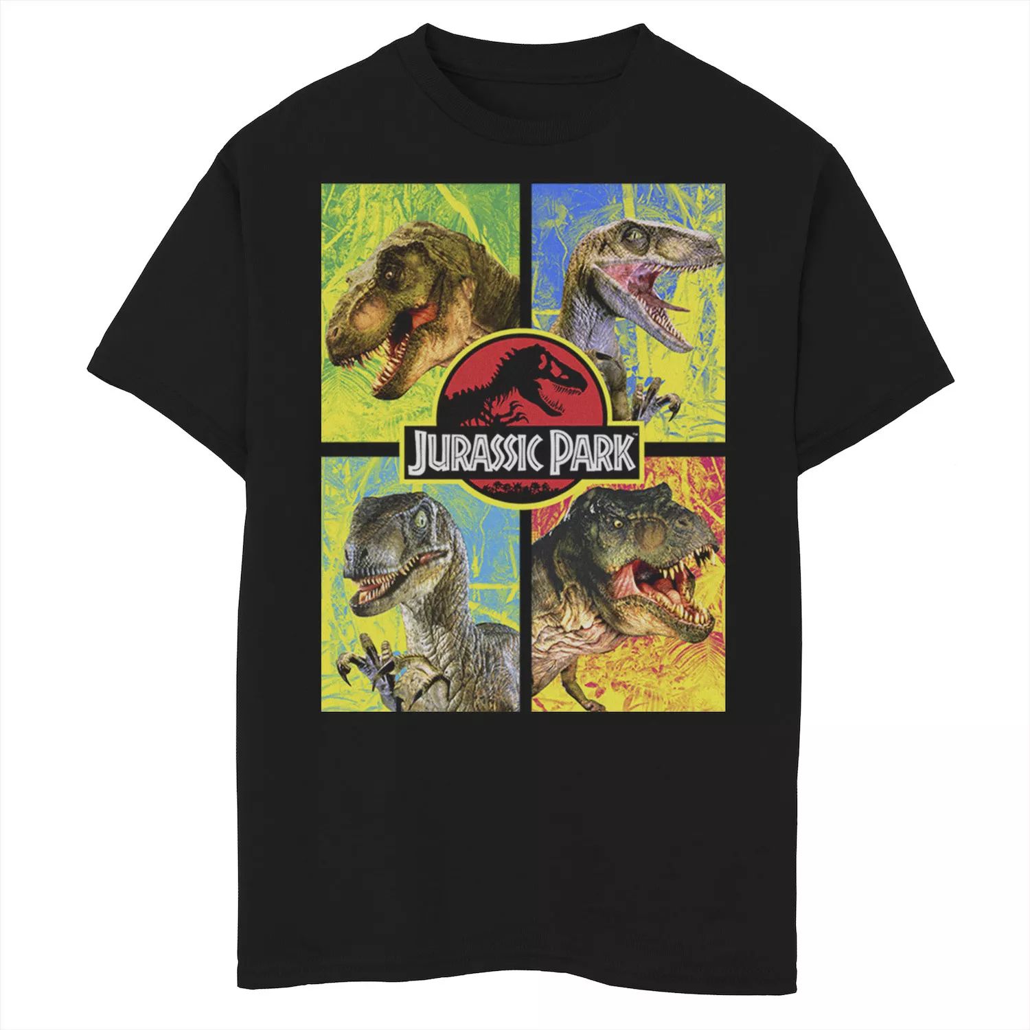Футболка с рисунком «Парк Юрского периода» для мальчиков 8–20 лет с четырьмя разными лицами динозавров Jurassic Park набор значков jurassic park 1 1 pin kings 2 pack