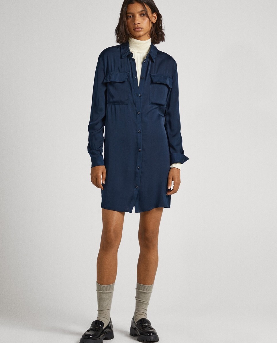

Короткое платье-рубашка с поясом Pepe Jeans, темно-синий