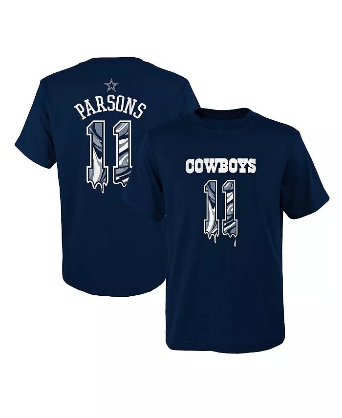 

Темно-синяя футболка Big Boys Micah Parsons Dallas Cowboys Mainliner Drip с именем и номером игрока Outerstuff, синий
