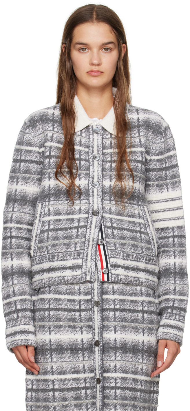 

Серая куртка с 4 полосками в клетку тартан Thom Browne, Серый