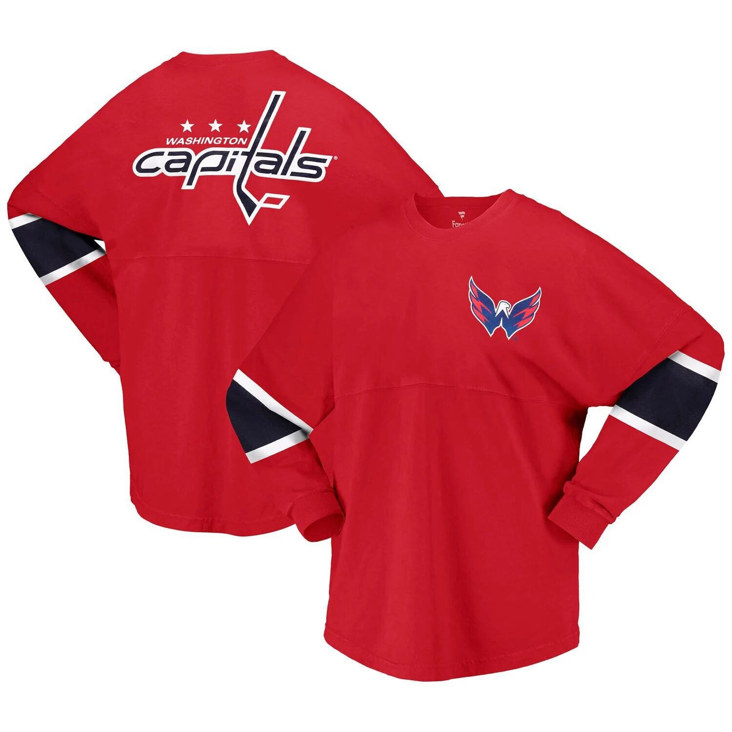 

Женская красная футболка из джерси с длинными рукавами и логотипом Fanatics Washington Capitals Fanatics, Красный