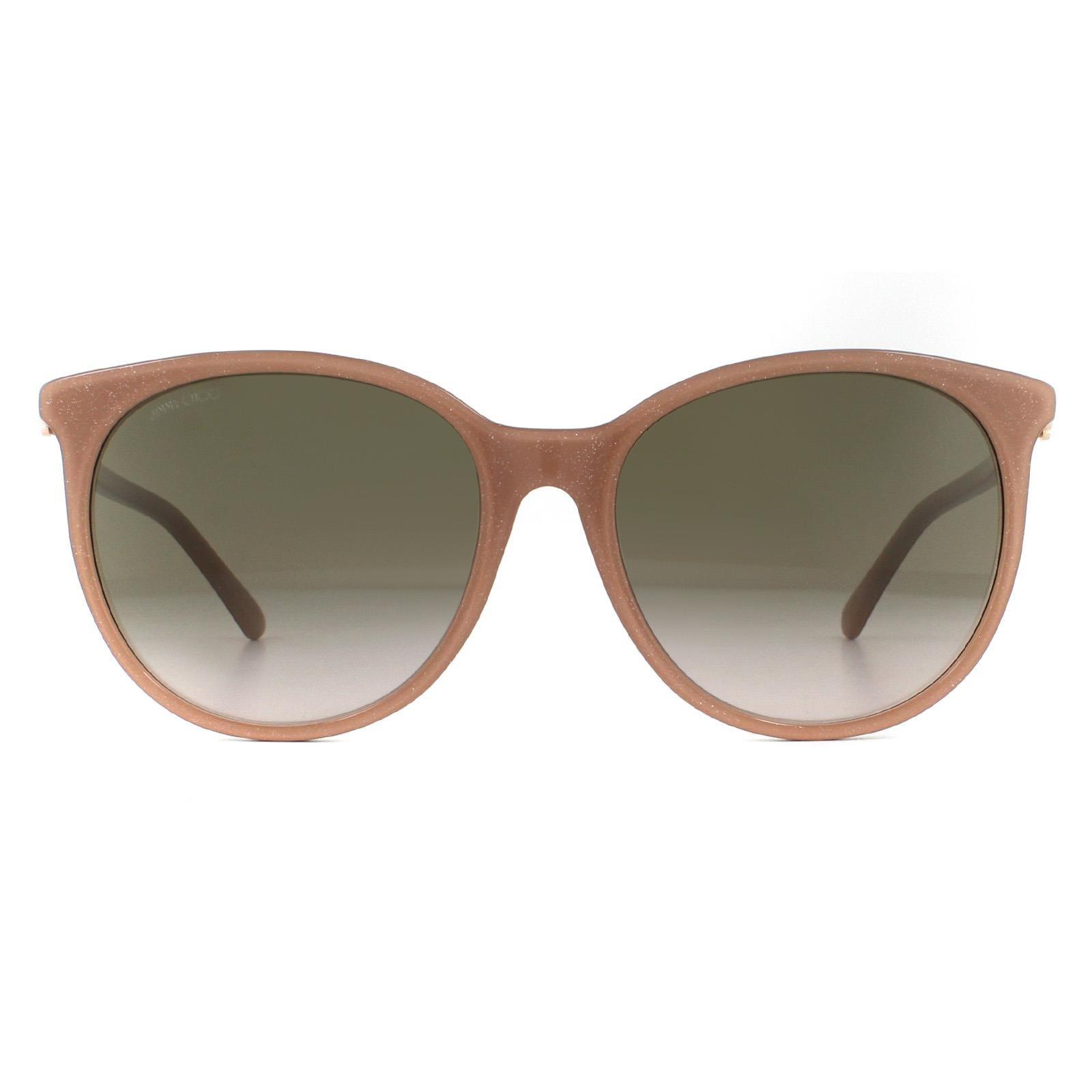 Круглые телесные блестящие коричневые солнцезащитные очки с градиентом Jimmy Choo, бежевый