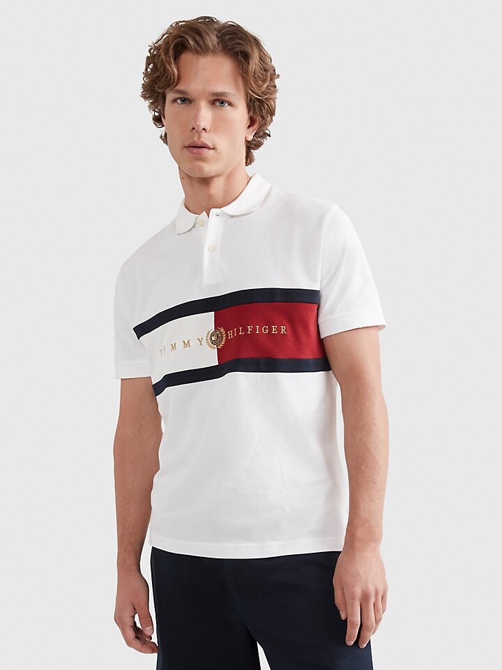 

Поло классического кроя в полоску с флагом Tommy Hilfiger