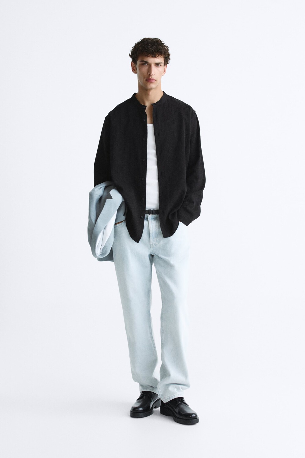 

Рубашка из хлопка и вискозы Zara, черный