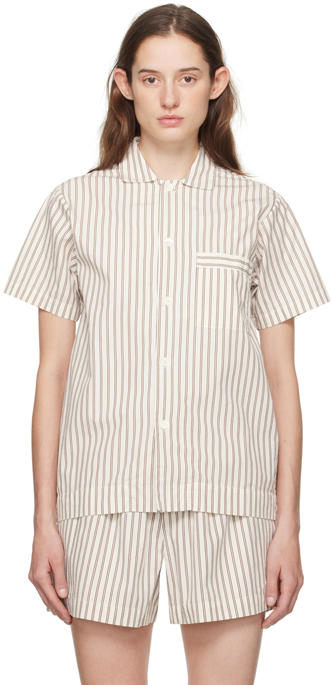 Бело-коричневая пижамная рубашка с короткими рукавами Tekla, цвет Hopper stripes