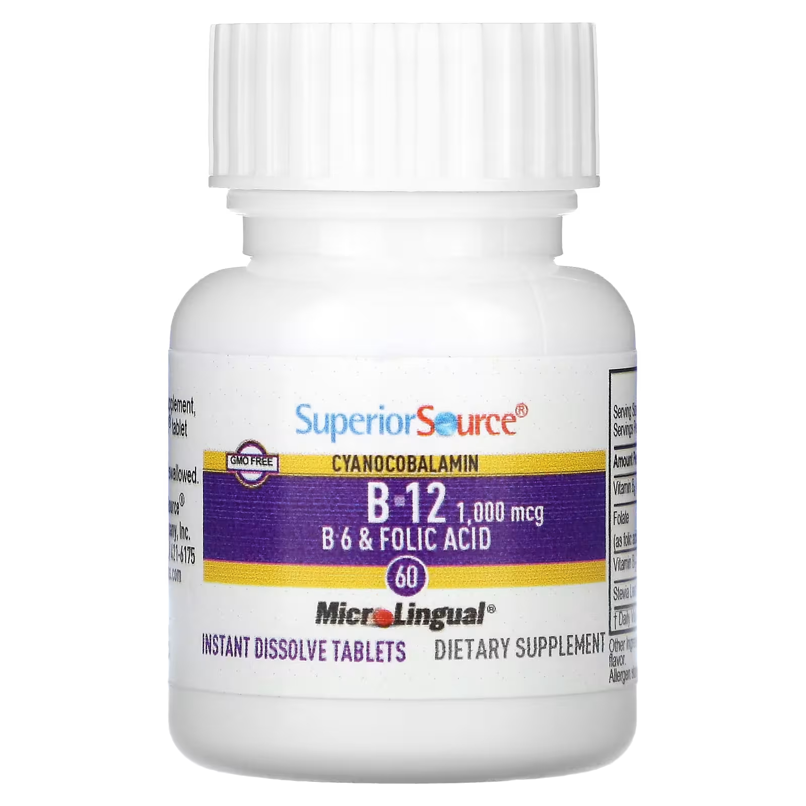 Цианокобаламин B-12 B-6 и фолиевая кислота MicroLingual Superior Source, 60 растворяющихся таблеток