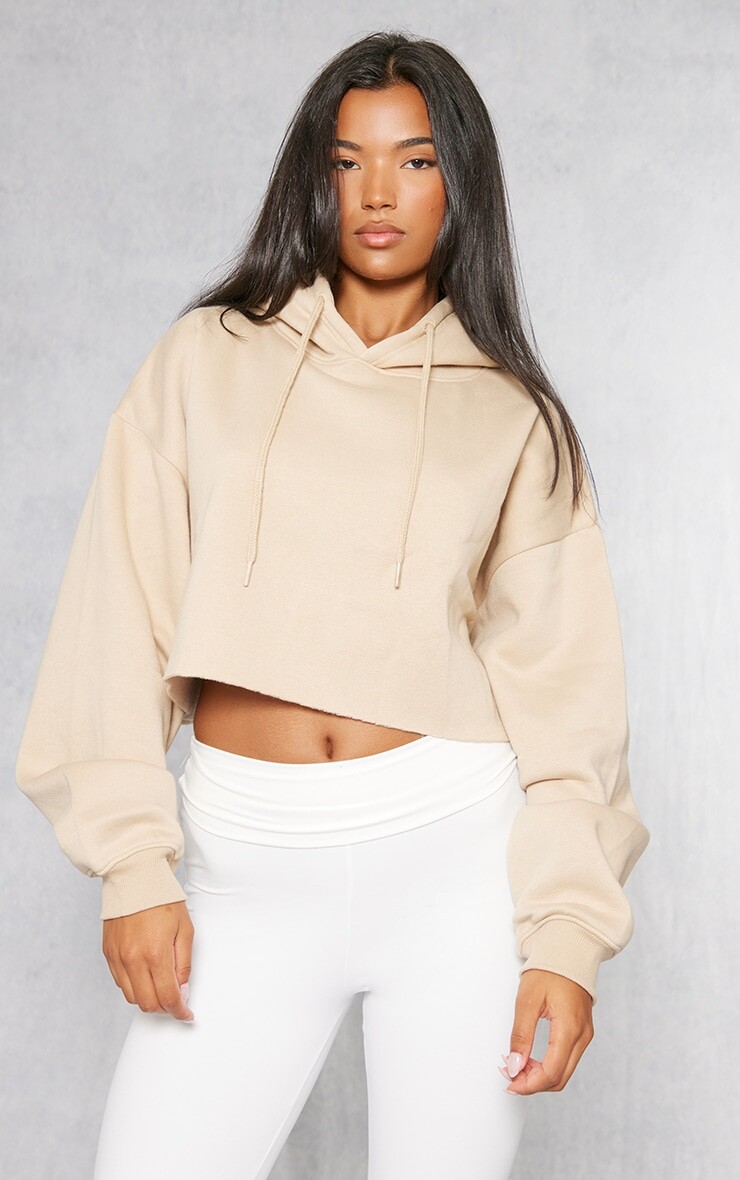 

PrettyLittleThing Укороченная толстовка с капюшоном Sand Oversized