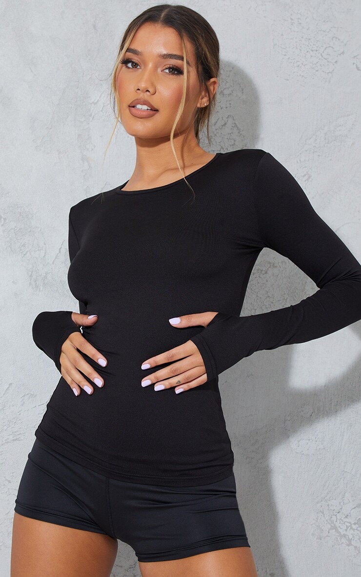 

PrettyLittleThing Черный спортивный топ с длинными рукавами