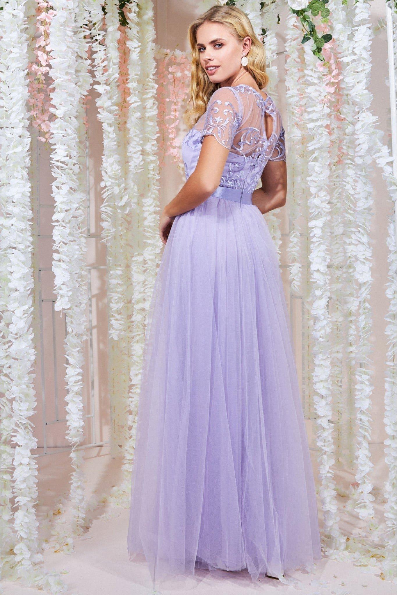 Сетчатое платье макси с вышивкой Goddiva, фиолетовый