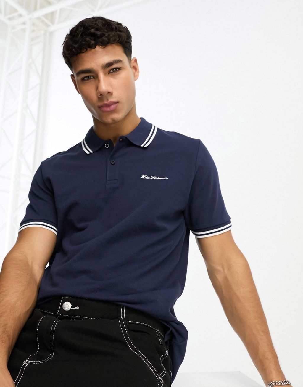 

Темно-синяя футболка-поло из джерси с двумя кончиками Ben Sherman