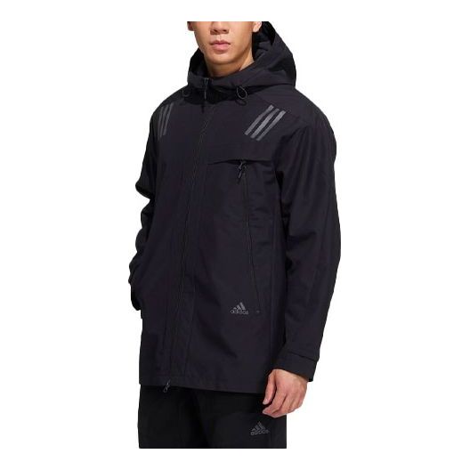 Куртка Adidas Solid Color Zipper Hooded Jacket 'Black', черный solid color zipper drawstring hooded crop tops