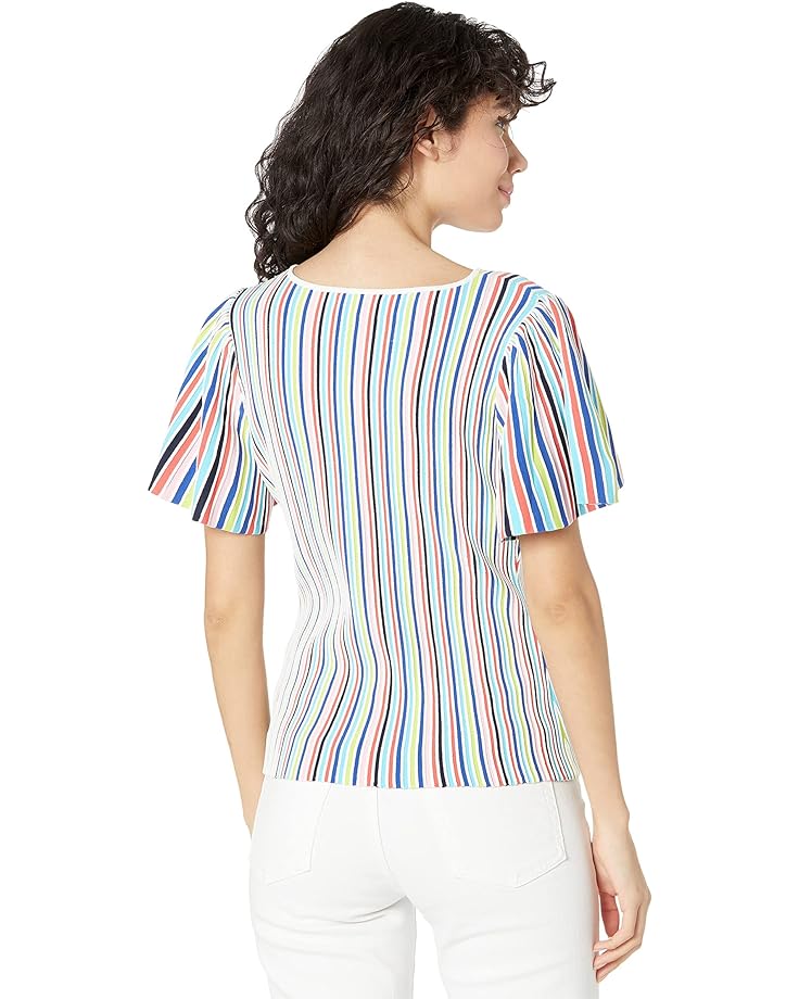 Топ MILLY Stripe Flutter Sleeve Top, белый мульти elegant women print flutter sleeve top