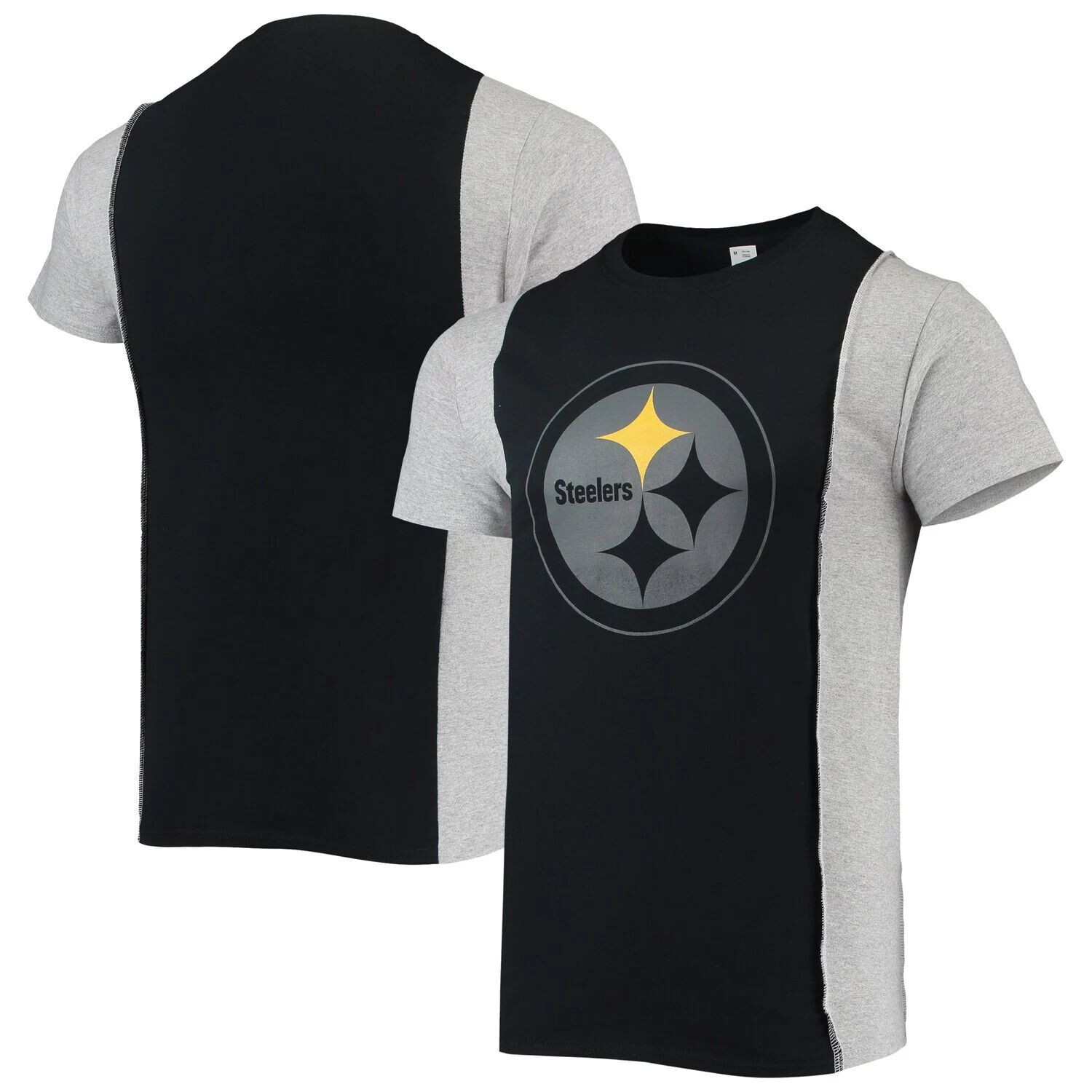 

Мужская футболка Refried Apparel черная/серая с мелированием Pittsburgh Steelers из экологически чистого материала с разрезом