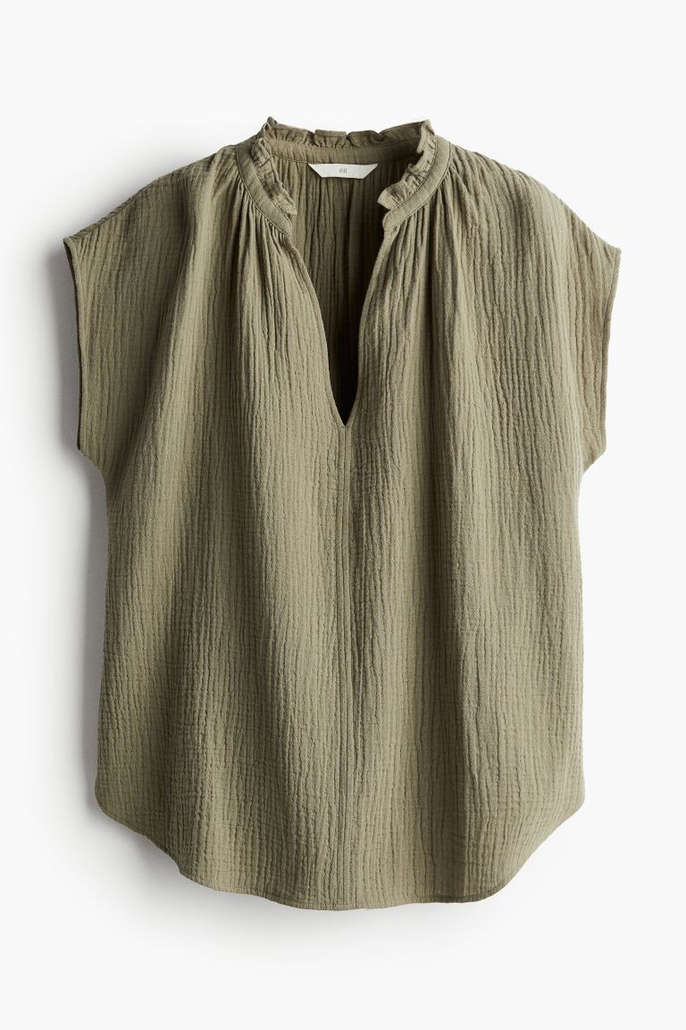 цена Хлопковая блузка с воланами H&M, зеленый