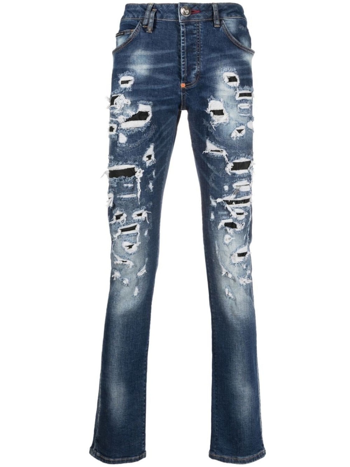 

Philipp Plein прямые джинсы с эффектом потертости, синий