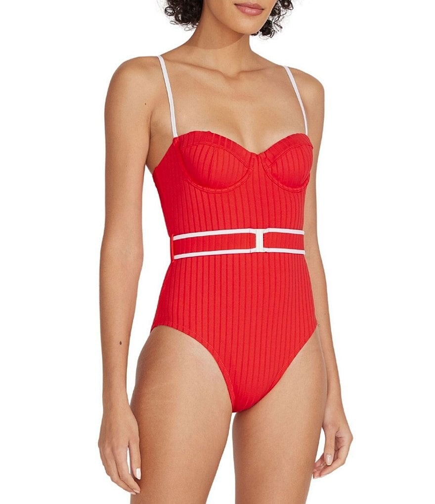 

SOLID & STRIPED Сплошной купальник на косточках The Spencer с поясом, красный