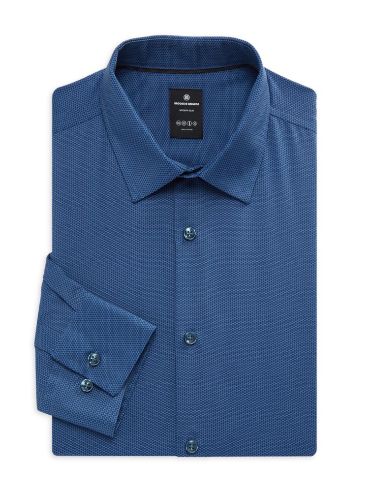 Современная классическая рубашка приталенного кроя с геометрическим рисунком Brooklyn Brigade, темно-синий толстовка nike jordan brooklyn темно синий