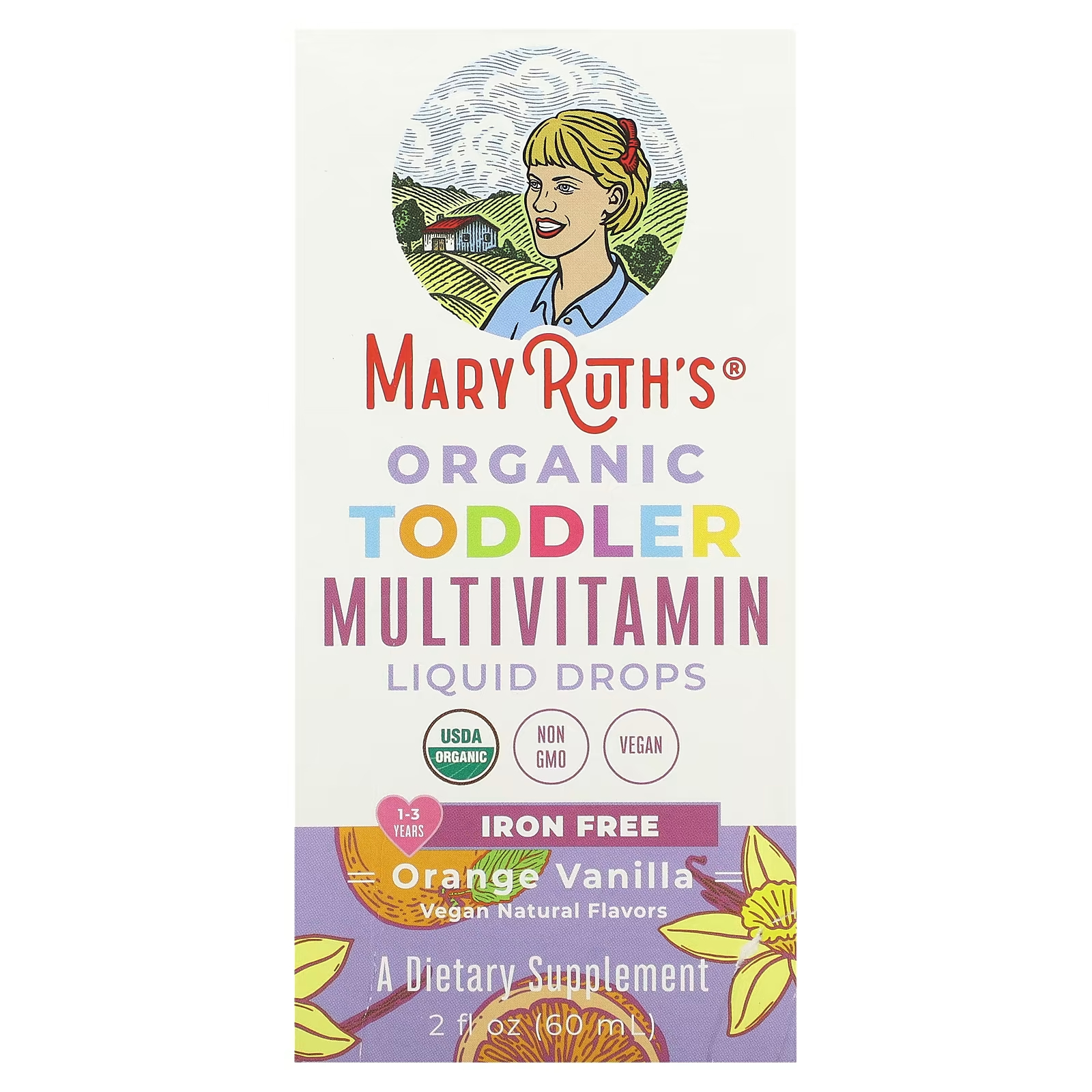 Капли мультивитаминные MaryRuth's для малышей 1–3 года, апельсин и ваниль, 60 мл мультивитаминные капли без сахара naturesplus 60 мл