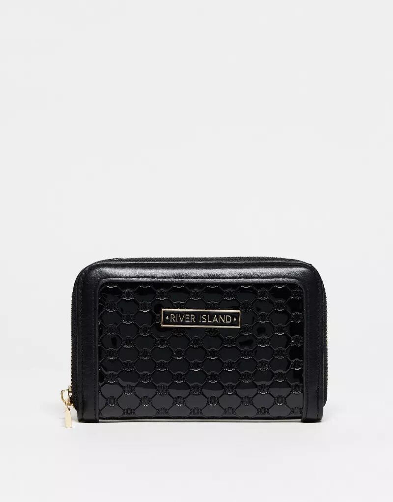 

Черный кошелек из лакированной кожи с тиснением River Island