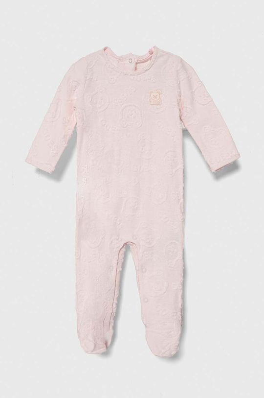 Хлопковые комбинезоны для новорожденных Guess, розовый комбинезоны для новорожденных летние хлопковые наряды с цветочной вышивкой и рукавами мушками для маленьких принцесс