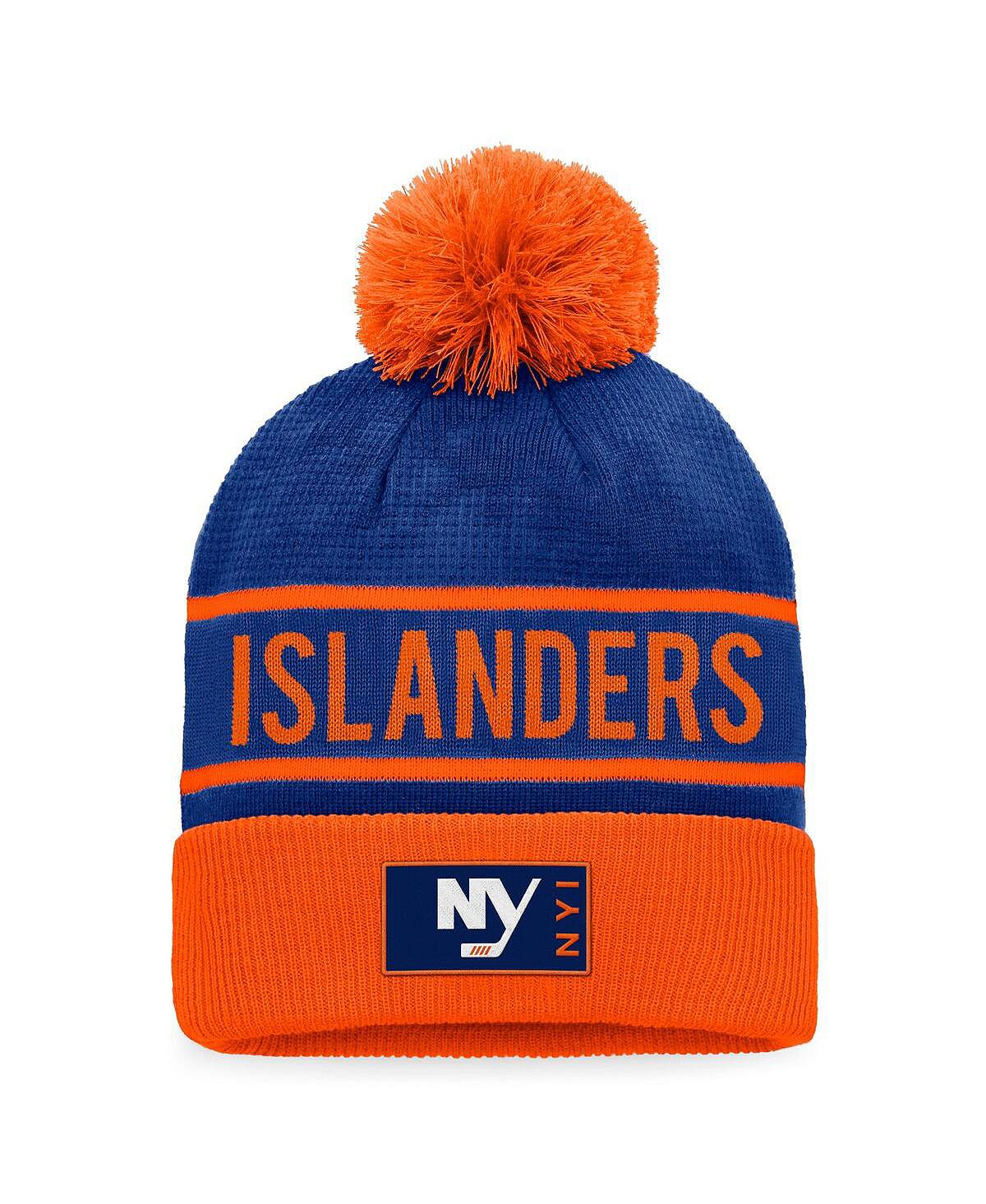 

Мужская сине-оранжевая вязаная шапка New York Islanders Authentic Pro Alternate с манжетами и помпоном Fanatics