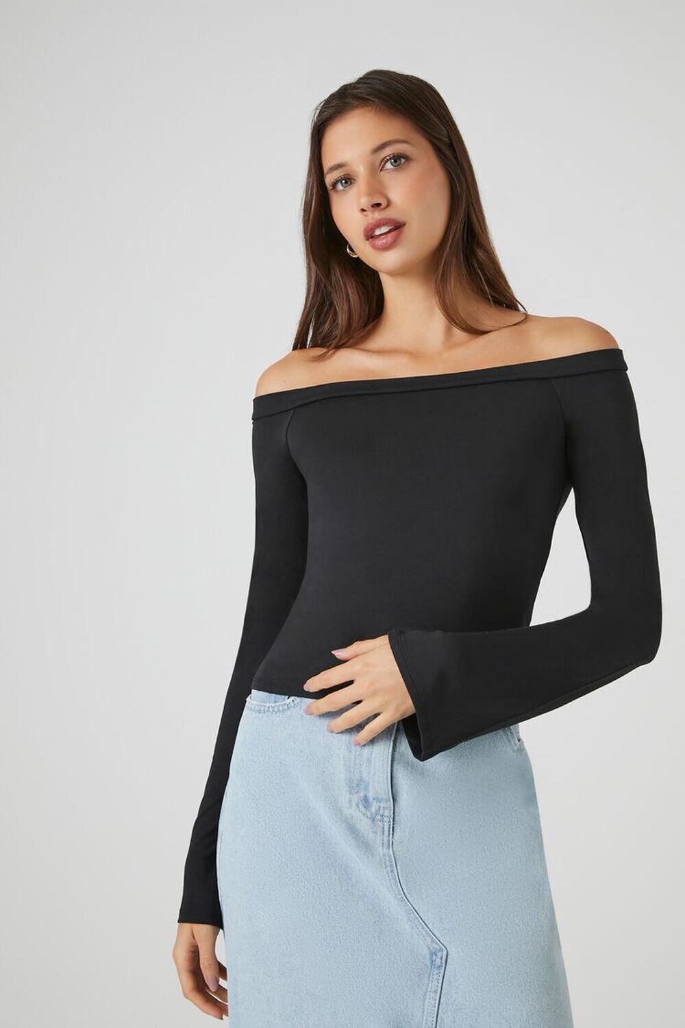 

Укороченный топ с открытыми плечами Forever 21, черный