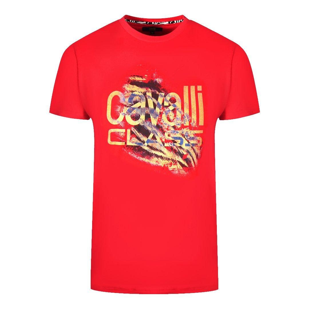 Красная футболка с ярким логотипом и принтом тигра Cavalli Class, красный