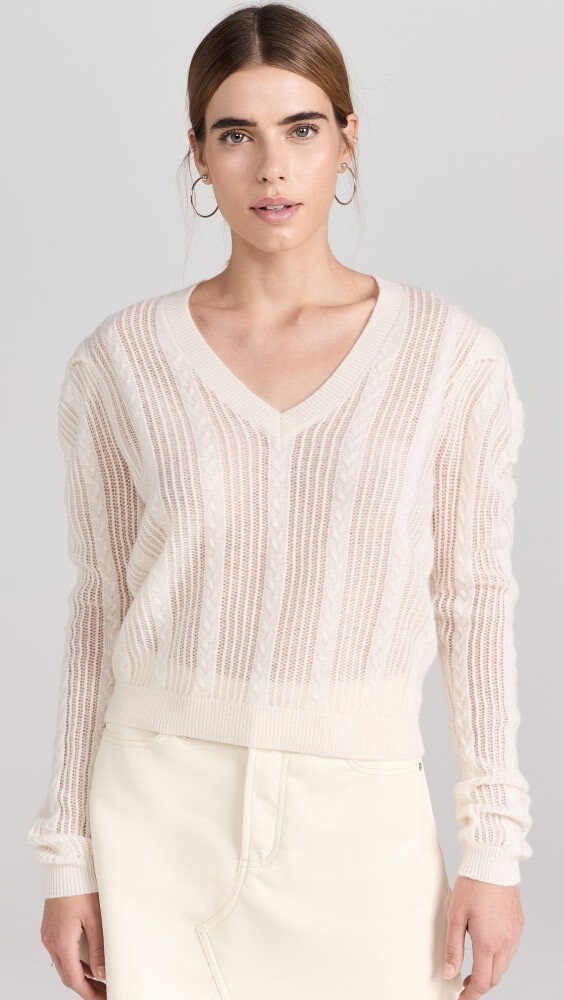 

Свитер FRAME Ruched Sleeve Pointelle Cashmere, белый