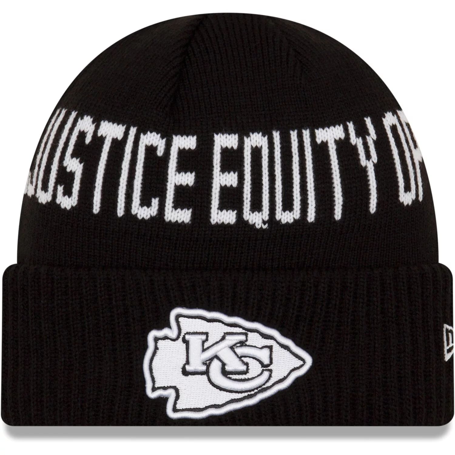 

Мужская черная вязаная шапка New Era Kansas City Chiefs Team Social Justice с манжетами