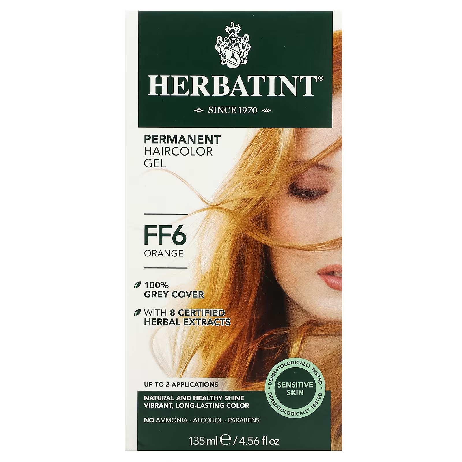 Гель-краска Herbatint Antica Herbavita для стойких волос оранжевый цвет FF6, 135мл