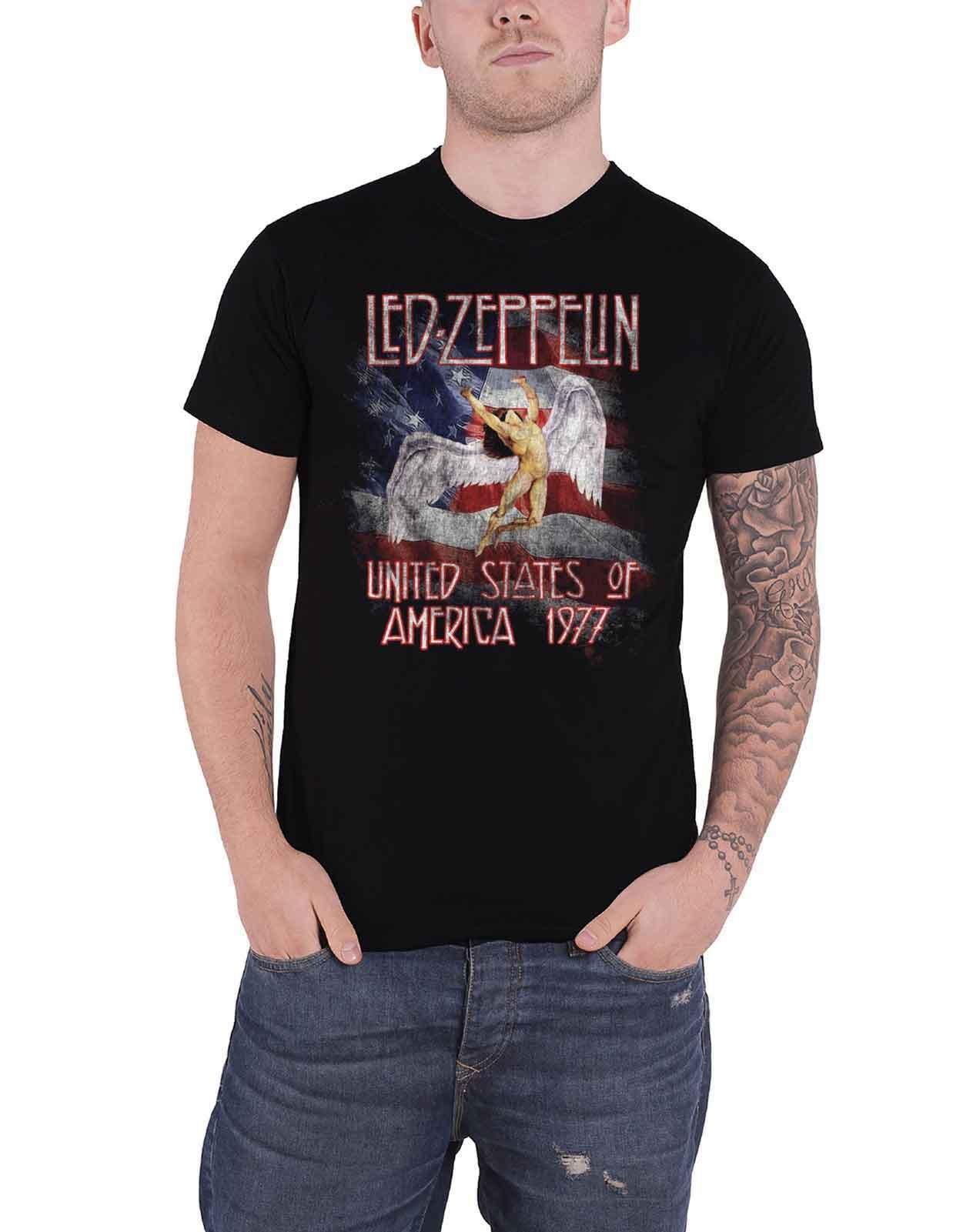 Футболка Stars N Stripes USA 77 Led Zeppelin, черный темно фиолетовая мужская черная футболка с графическим рисунком футболка с фанатом рок группы размер s 3xl модная футболка топ футболка