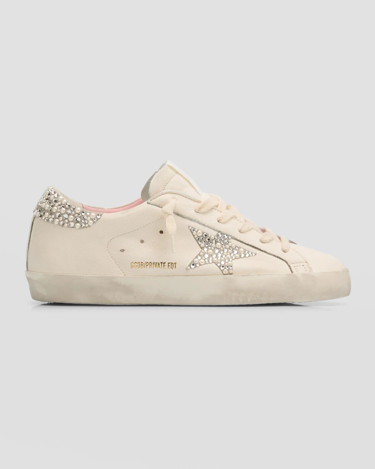 

Жемчужные кожаные низкие кеды Superstar Swarovski Golden Goose, цвет Optic White Ice