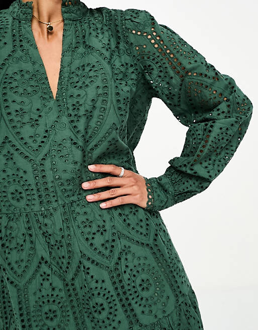 

Зеленое свободное платье мини YAS broderie