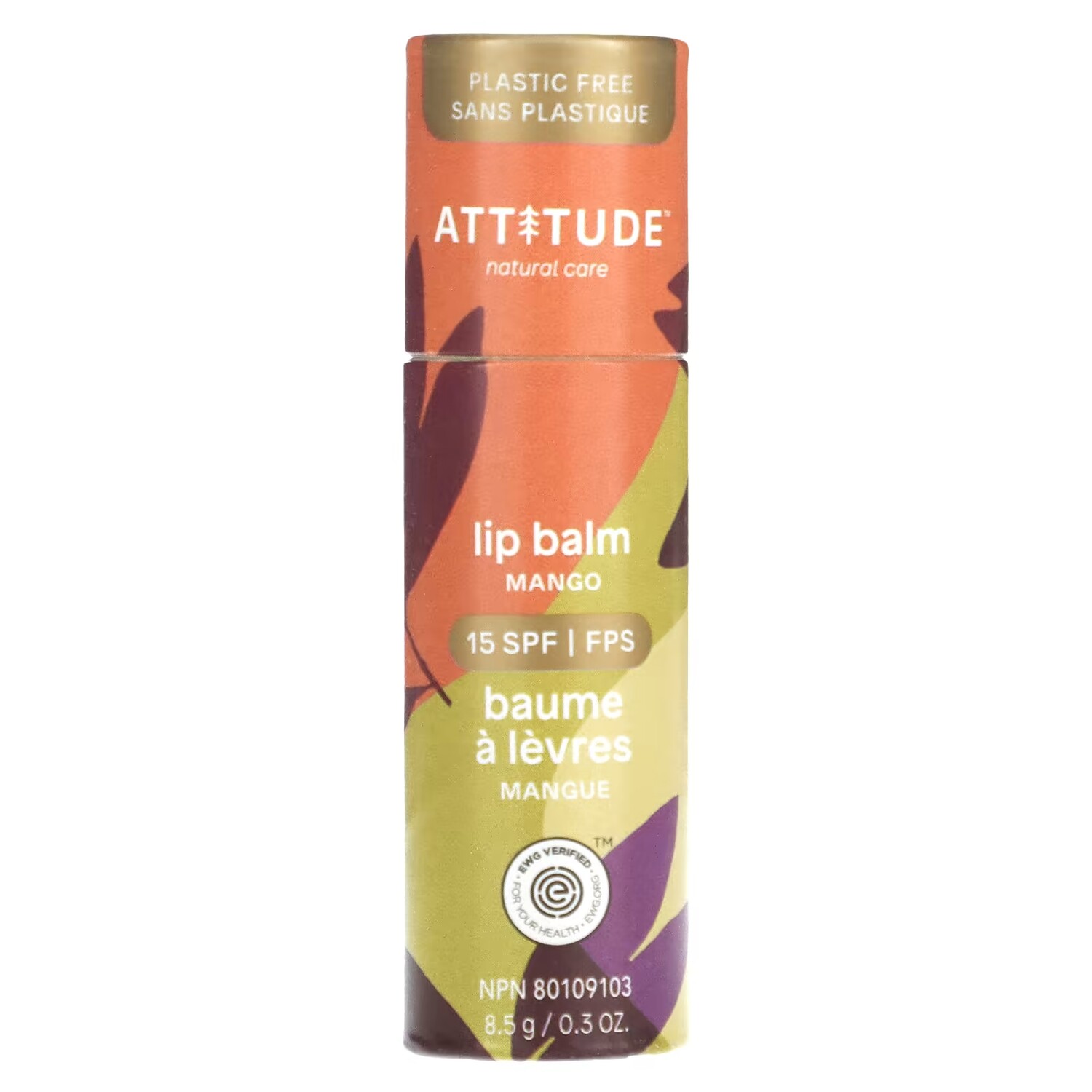 

Бальзам для губ ATTITUDE Leaves Bar, SPF 15, манго, 8,5 гр.
