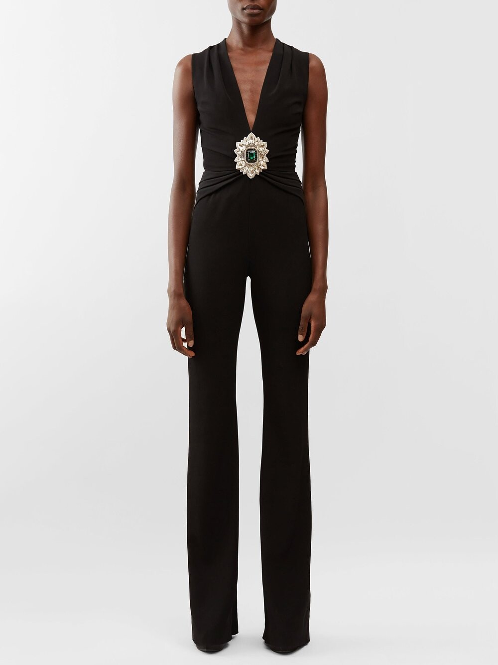 

Креповый комбинезон с кристаллами Balmain, черный