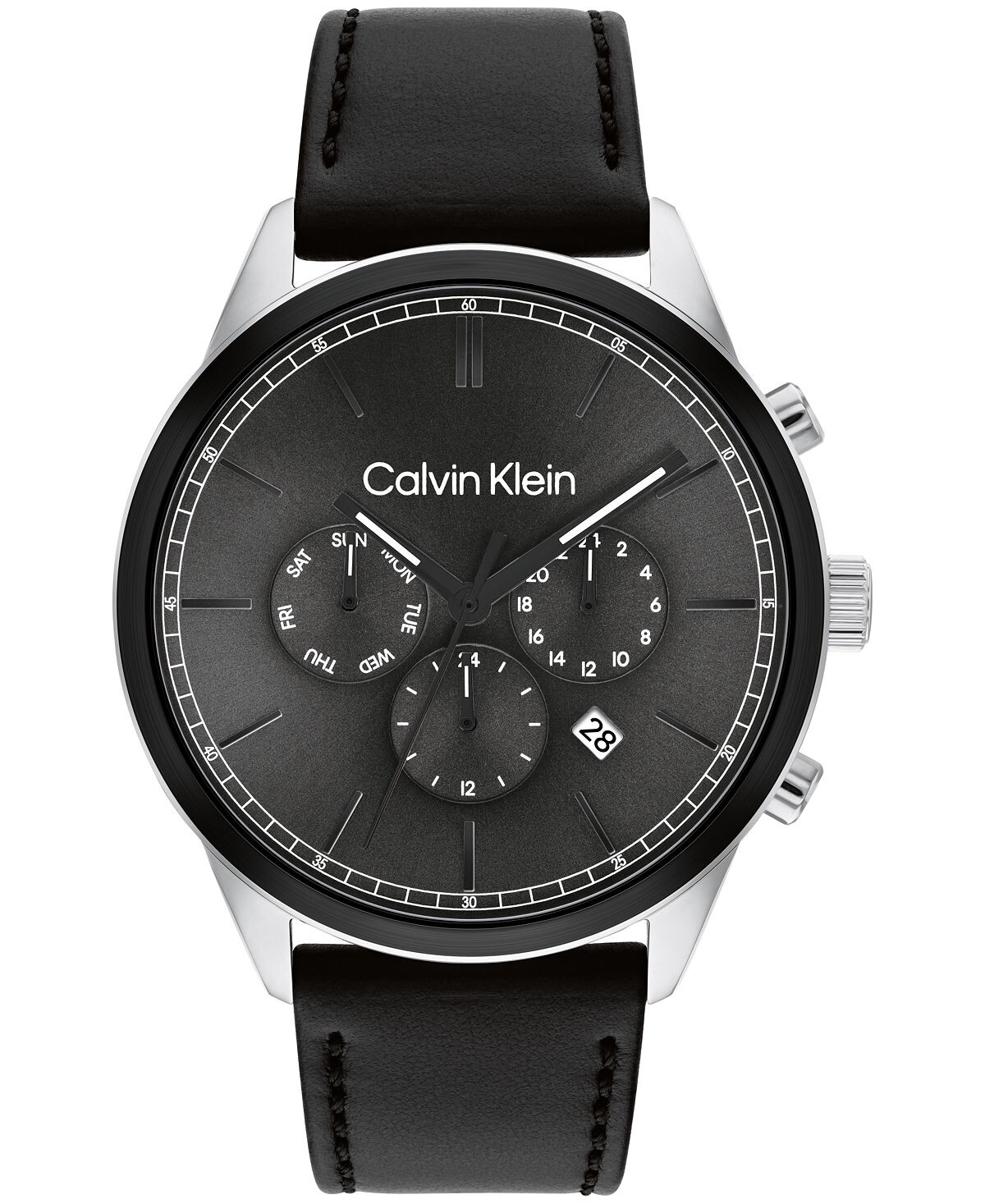 

Мужские многофункциональные часы с черным кожаным ремешком, 44 мм Calvin Klein