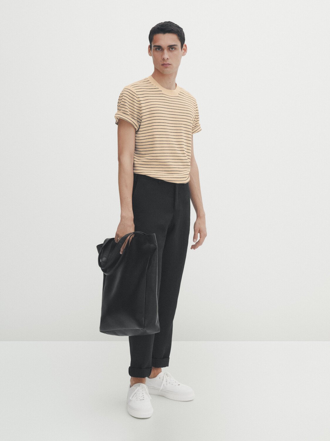 

Свитер с короткими рукавами и неправильными полосами Massimo Dutti, экру
