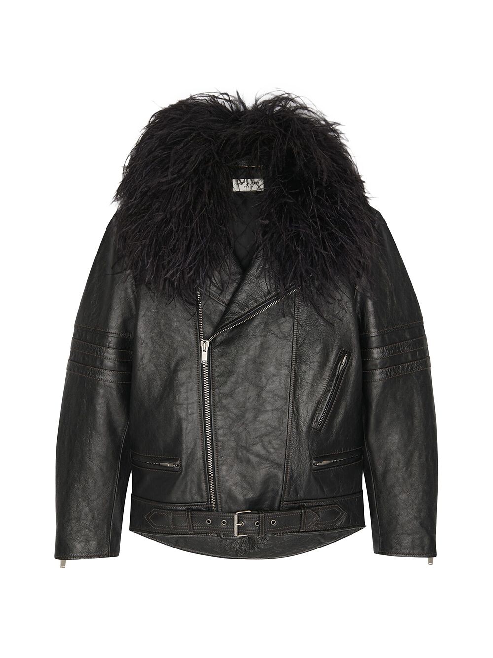 

Байкерская куртка из кожи и перьев Saint Laurent