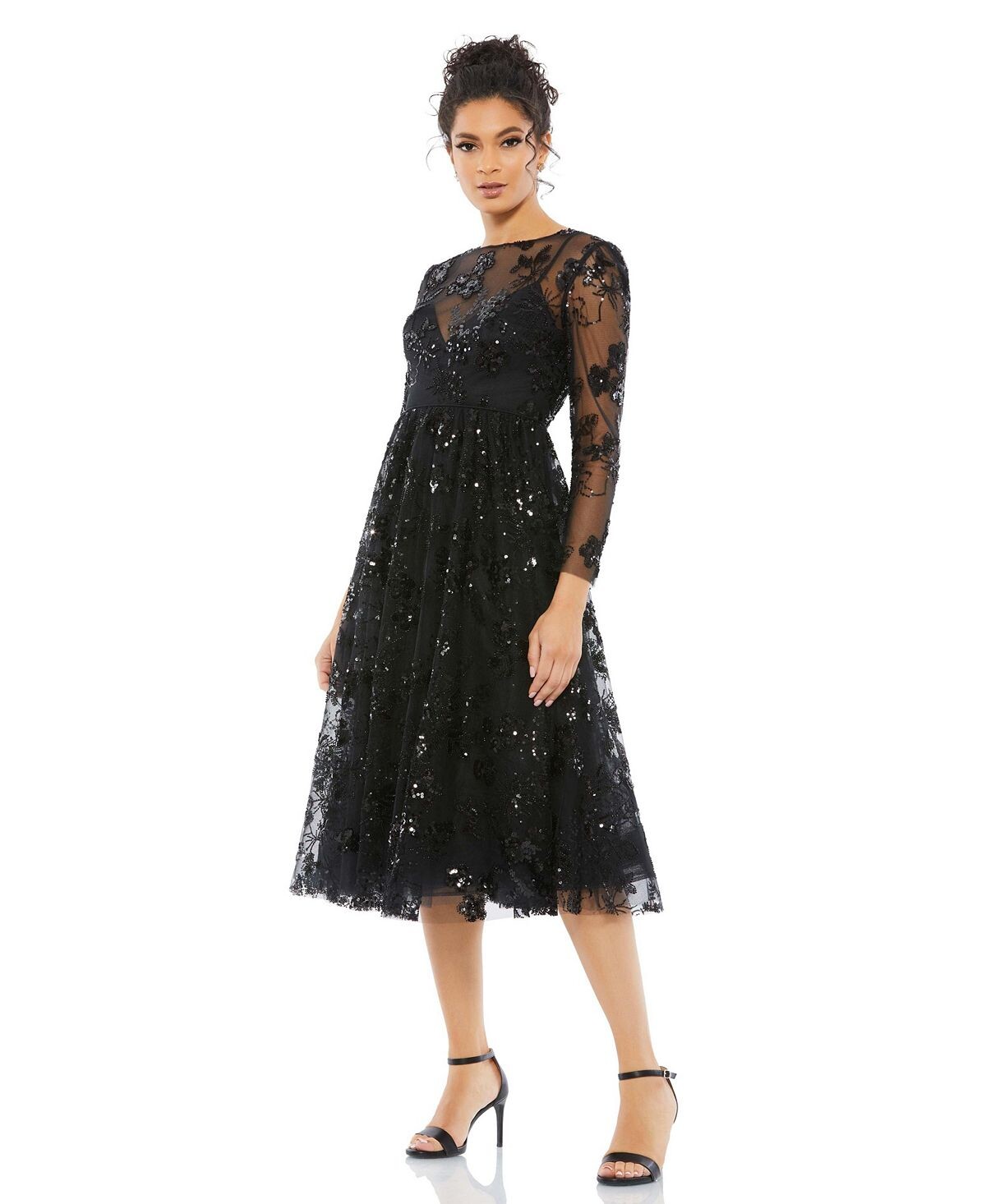 

Женское платье миди с длинными рукавами и декором MAC DUGGAL